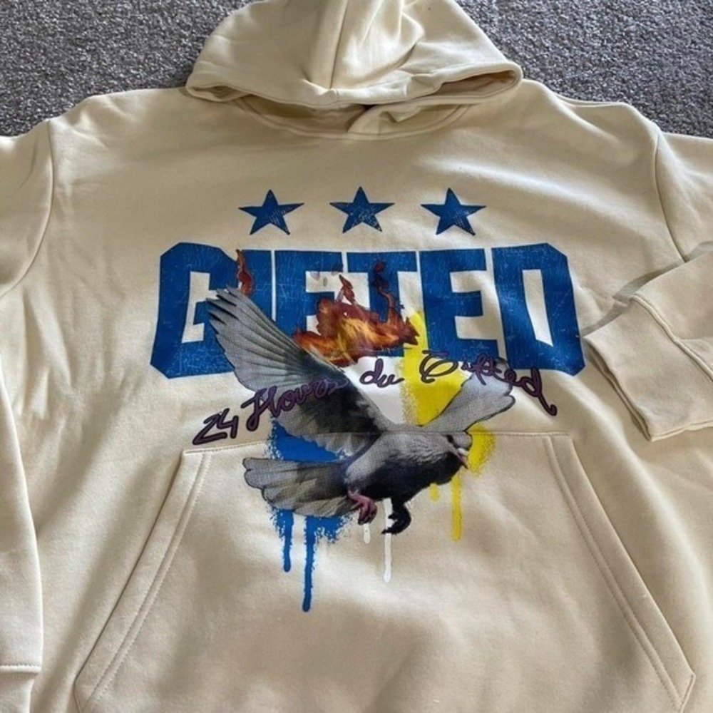 GFTD LA Cream Dove Graphic Hoodie Sweatshirt Size Medium NWOT Streetwear‎